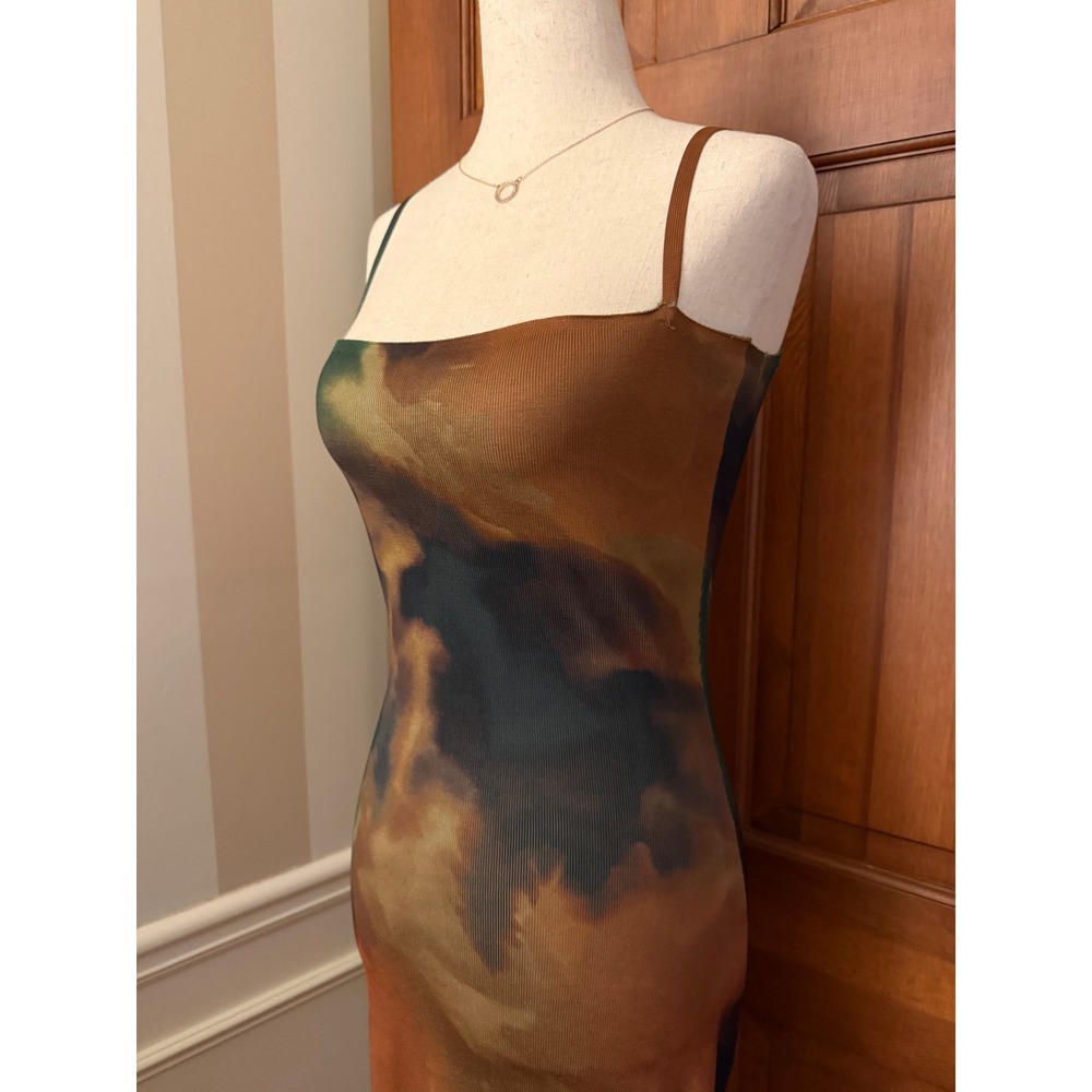 ZARA Tie-Dye Dress Women M Orange Strappy Sexy Body-Con Midi Clubwear Date Night